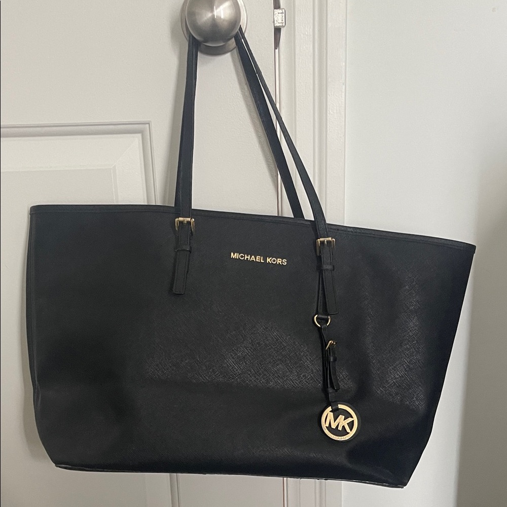 Michael Kors Black Tote with Gold Accents